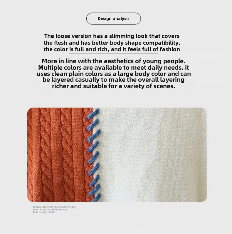 Men's Trendy Knitted Contrast Color Round Neck Sweater - Autumn/Winter Loose Fit, Lazy Style, Perfect for Couples