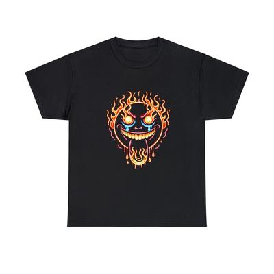 Унисекс футболка для взрослых Streetwear Дизайнерская футболка Пылающее улыбающееся лицо Скейтбордист Панк