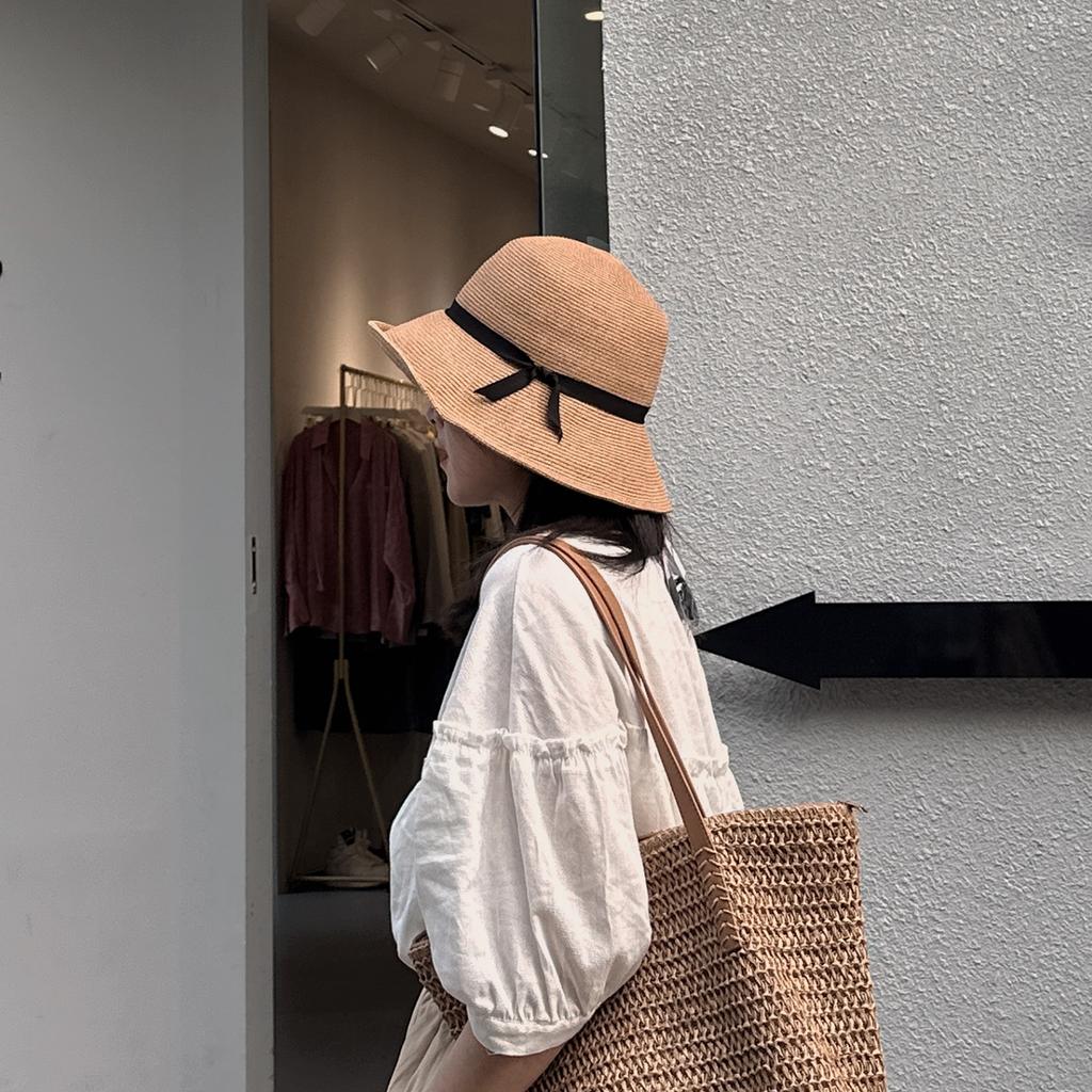 Соломенная шляпа женская УФ защита литературный и простой темперамент универсальная соломенная шляпа-ведро летняя солнцезащитная шляпа складная