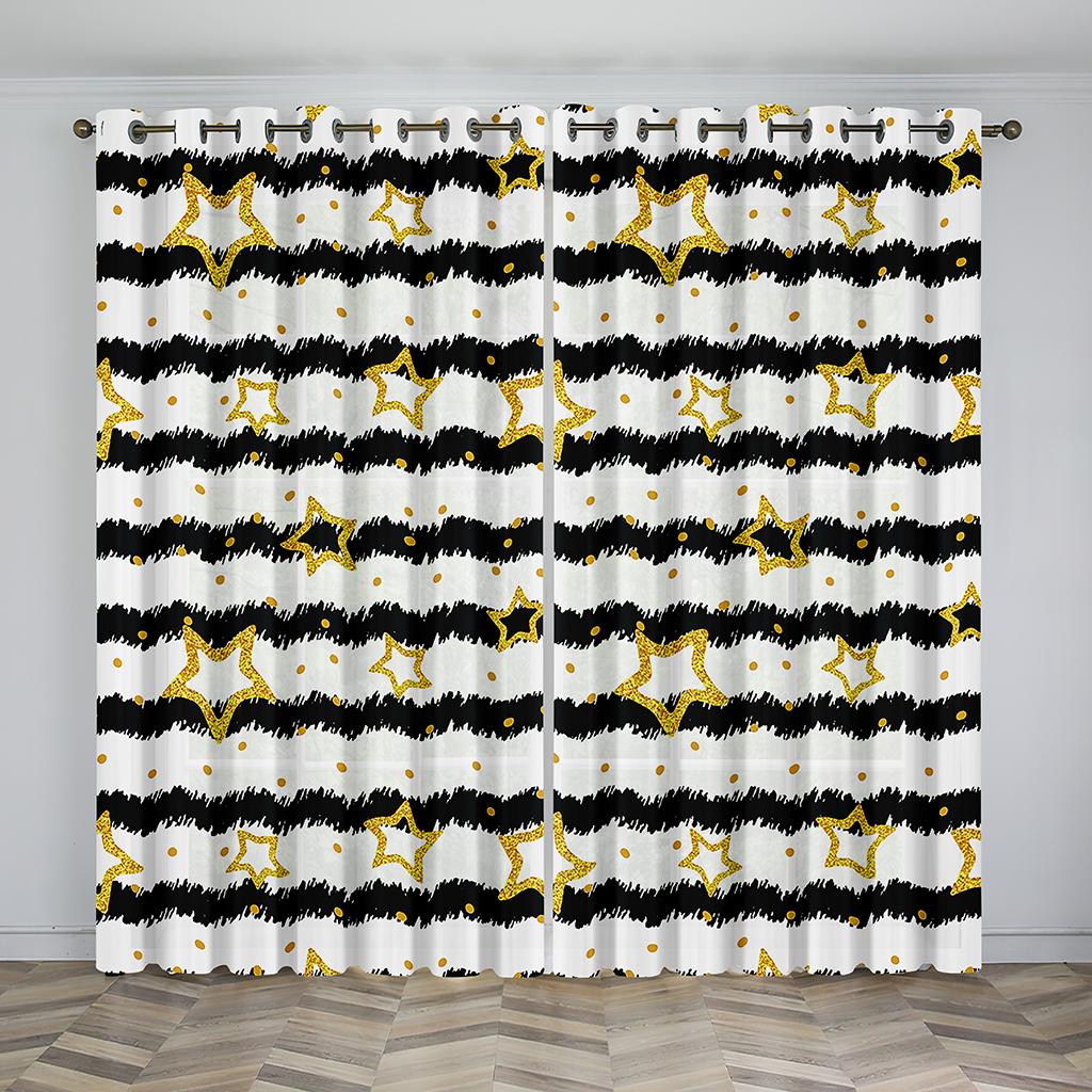 3D черные, белые, синие полосатые пятиугольные звездные узоры, солнцезащитные шторы, роскошные украшения для гостиной, тонкие шторы для спальни