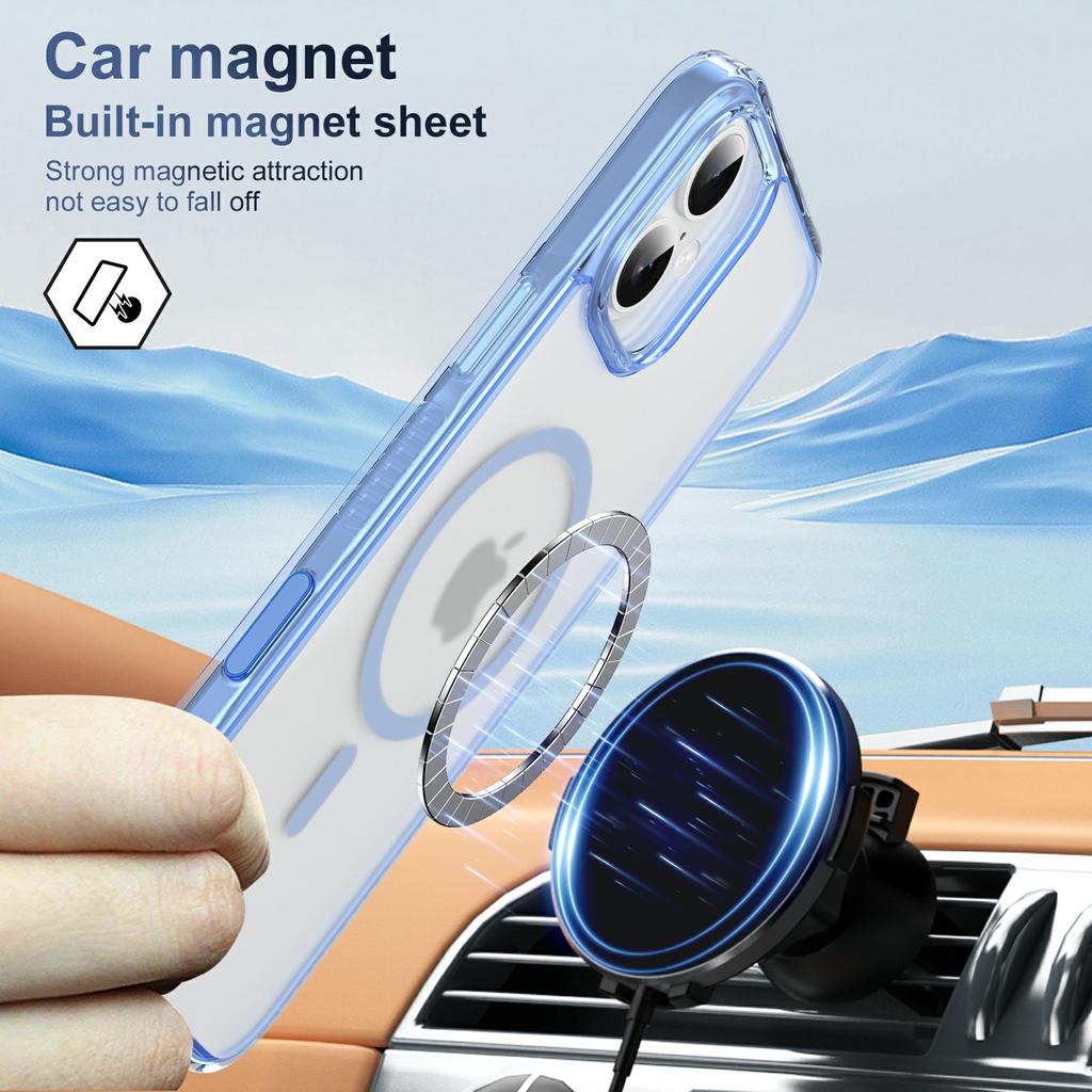 For iPhone 16 Case with Camera Touch Control Button PC + TPU Phone Cover Compatible with MagSafe - Transparent Blue