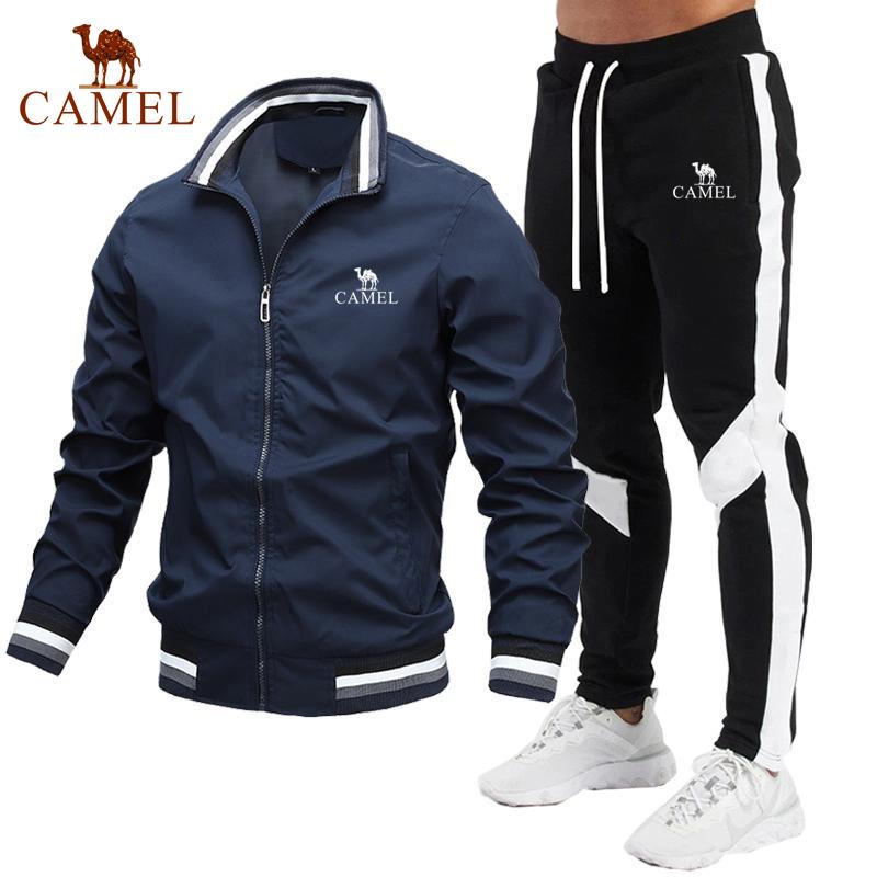 Camel Spring and Autumn Fashion New Men's Jacket Set Casual Set Spliced Pants Baseball Jacket High Quality Embroidery Clothes
