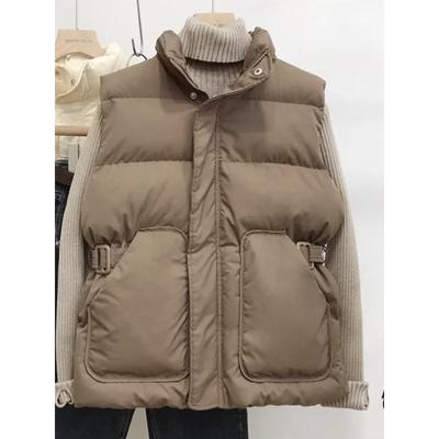 Дизайн со стойкой воротником Приталенный жилет-куртка Модный женский свободный Осенне-зимний Новый Без рукавов