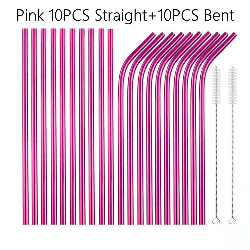 6*215mm 10 Colors Eco-friendly Reusable Metal Straws Set 304 Stainless Steel Drinking Straw Cocktail Party Favor Bar Accessory