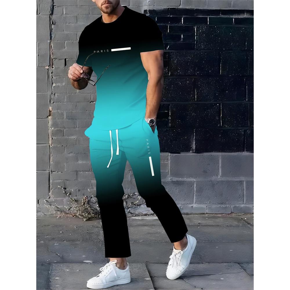 Summer New Men's T-shirt Pants Suit Camouflage Printing Short-sleeved Round Neck T-shirt Casual Outdoor Wear Comfortable