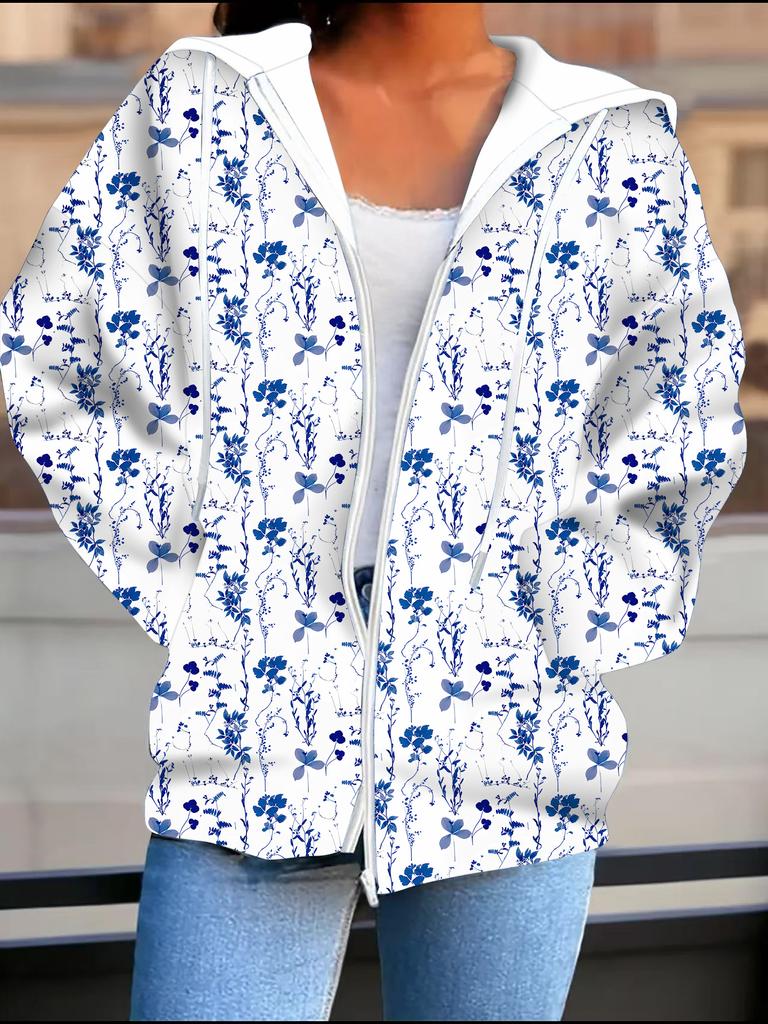 Винтажный узор 3D-печать Кардиган с капюшоном Большой размер Осень Зима Ретро