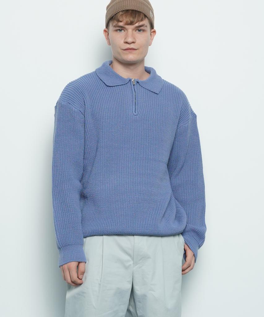 THE-ABON M506 Collar Zipup Knit Sky