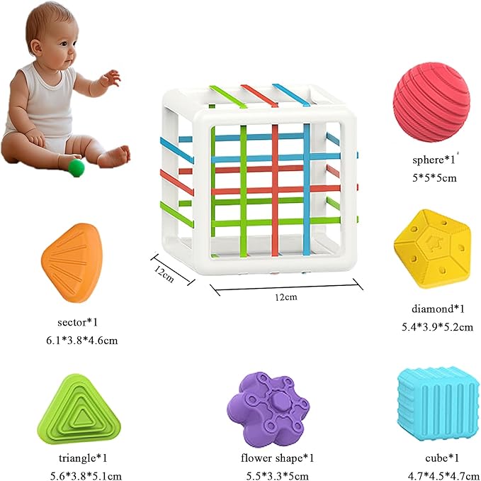 Interactive Cube Toy Montessori Educational Sensory Toy Non-Toxic Plastic Multicolor for Boys Girls 1 2 3 Year Old Baby Toddler