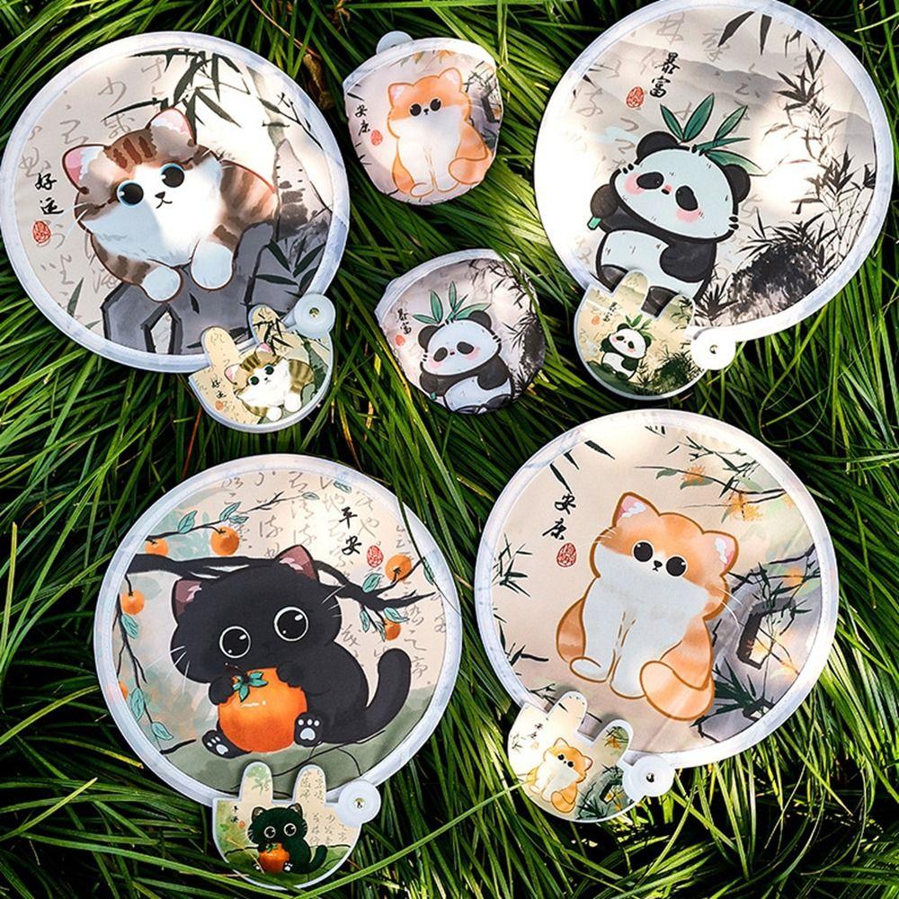 4Pcs Cartoon Animal Reflector Folding Fan Mini Reflective Panda Fan Portable Handheld Fan Daily Use