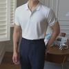 Men's Casual Retro Striped Solid Color Short-Sleeve Polo Shirt