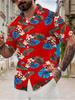 Men'S Collared Hawaiian Shirt, Red Base with Hibiscus And Monstera All-Over Print, Breathable Lightweight Summer Vacation Shirt