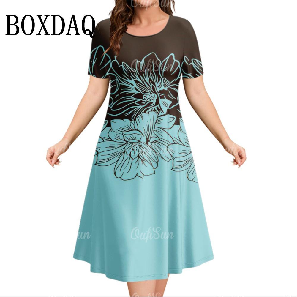 Новое женское платье с 3D-цветочным принтом и короткими рукавами, повседневное модное платье А-силуэта, летнее женское платье свободного покроя для отпуска