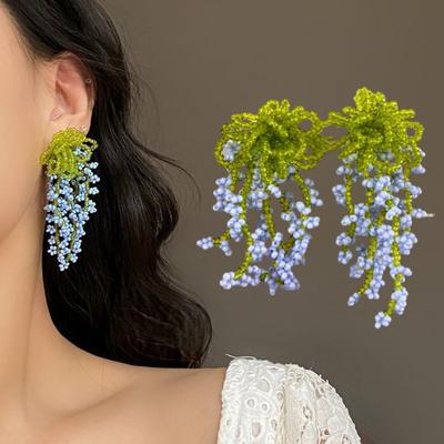 Серьги-капли с бисером в виде цветка, серьги-кисточки, серьги-подвески, серьги-цветы из ниток бисера