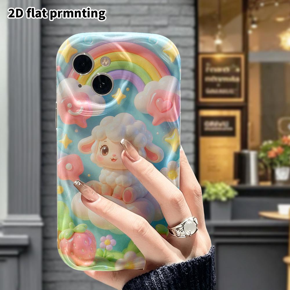 Phone Case: 2D flat design suitable for iPhone 18 17 16 15 14 13 Pro protective case, curly little lamb, perfect Christmas and Halloween holiday gift