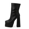 Fashion Chunky Platform Boots Women 2024 New High Heels Ankle Boots for Women Black Leather Square Toe Zipper Women Shoes Botas Mujer