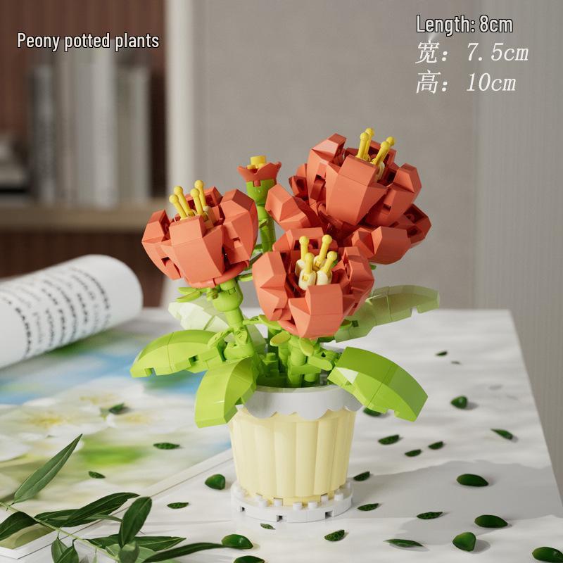 Cross-Border Lego Immortal Flower Basket Building Block Set - Rose Bonsai & Children's Assembly Toy for Teacher's Day Gift