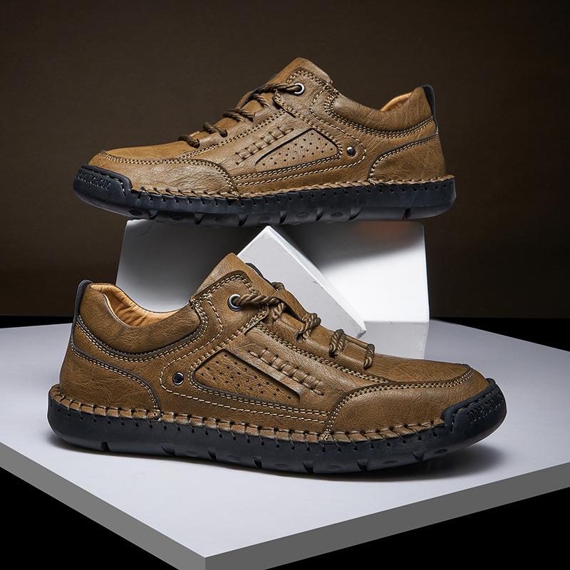 Весенне-осенние мужские кожаные туфли ручной работы, прошитые вручную, мужские туфли из натуральной кожи, мужские повседневные кожаные туфли, мужские туфли лоферы, повседневные туфли ручной работы