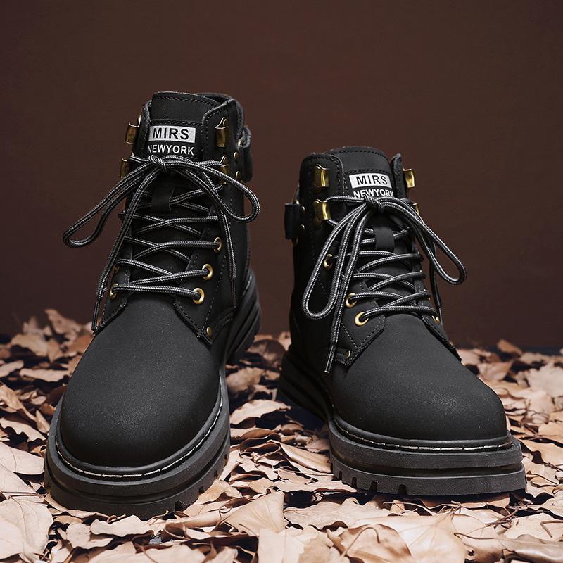 Нескользящие повседневные кожаные мужские мотоциклетные ботинки Новое поступление Модные высокие ботинки Удобные ботильоны Универсальные базовые боты