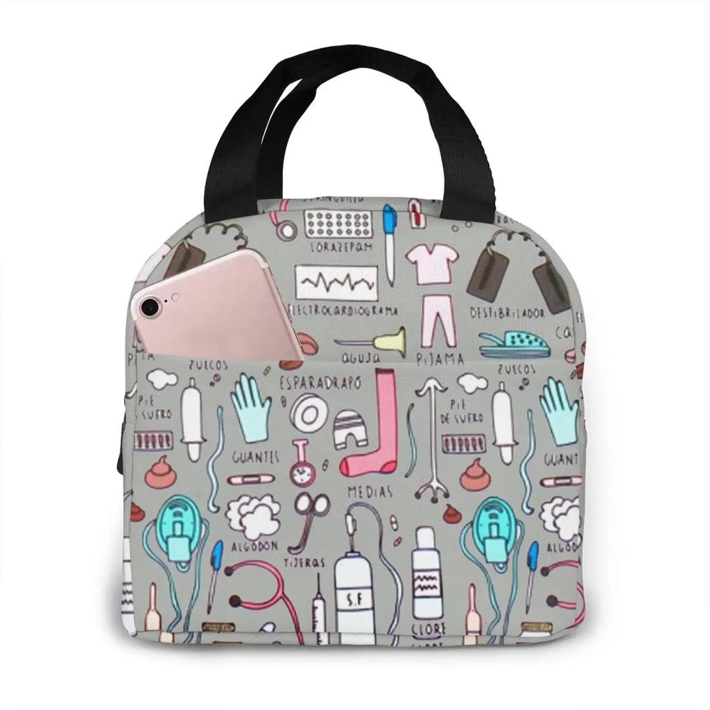 Kawaii Doctors Nurse Print Изолированные сумки для ланча для женщин Небольшие портативные ланч-боксы Сумки-тоуты для еды Сумка для бенто