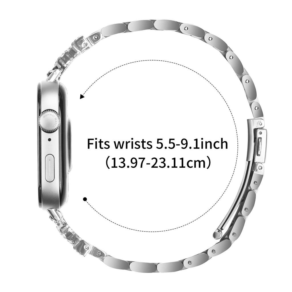 For Huawei Watch Fit 3 Stainless Steel Strap Crown Shape Rhinestone Decor Silver Watch Band