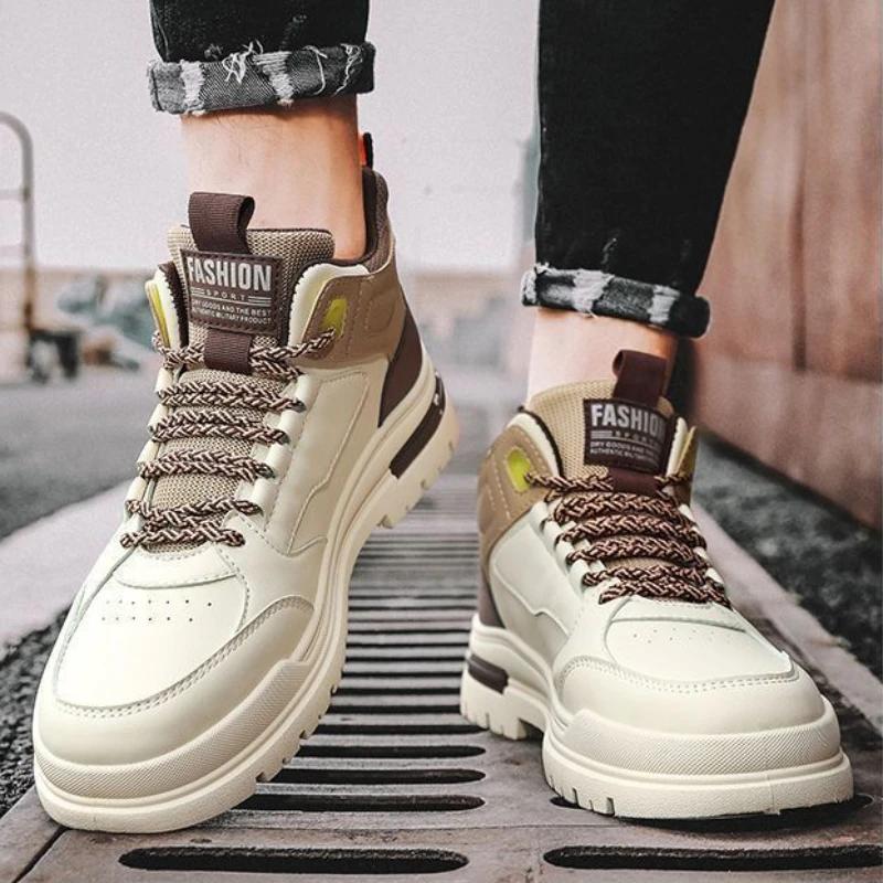 Мужские ботинки осень/зима тренд новый уличный спорт толстая подошва рыцарские ботинки высокие толстая подошва нескользящие зимние ботинки