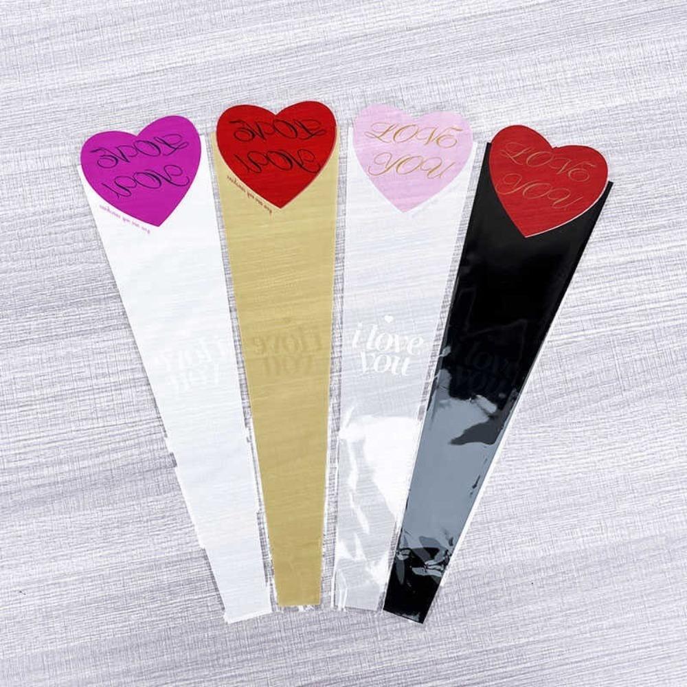 50pcs Single Flower Flower Packaging Bag Heart Shape Rose Packing Sleeve Bag Valentine's Day
