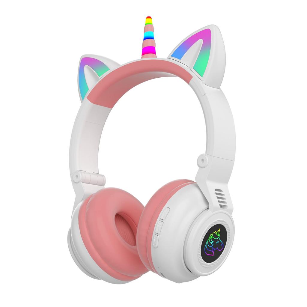 Беспроводные Bluetooth-наушники со светодиодными ушками кошки-единорога