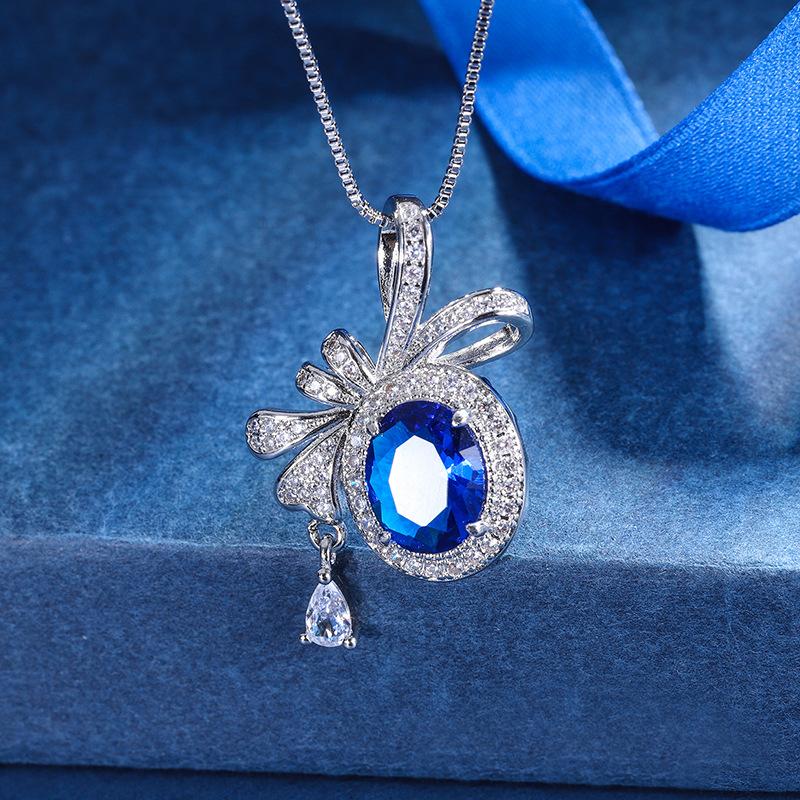 Jewelry Copper Bottom Gold-Plated Simulation Treasure Bow Creative Pendant Necklace Diamond Main Stone 8 *