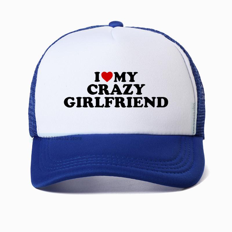 Смешная Я Люблю Свою Сумасшедшую Девушку GF Красное Сердце Бейсболка Подарок на День Рождения Летняя Регулируемая Сетчатая Дышащая Кепка Тракер