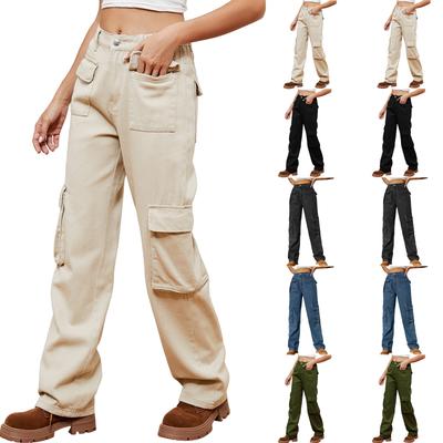 Женские удобные и модные полуэластичные джинсовые рабочие брюки прямого повседневного покроя