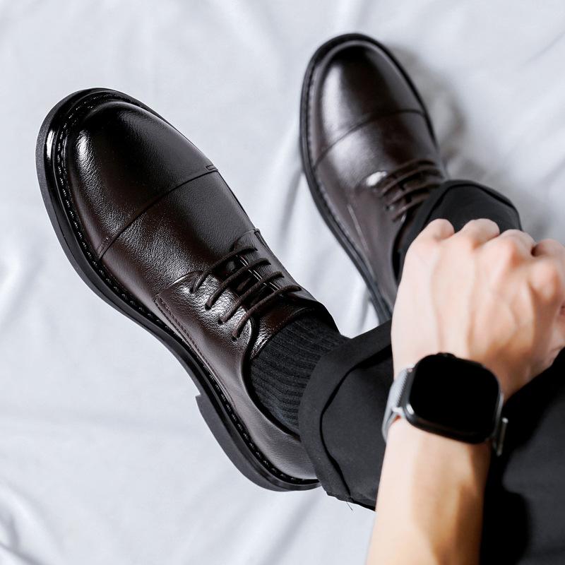 Premium Sense Business Casual Handmade Толстая подошва Увеличивающие мужские туфли Шнуровка Британский стиль Тренд Мужские маленькие кожаные туфли 8215-R