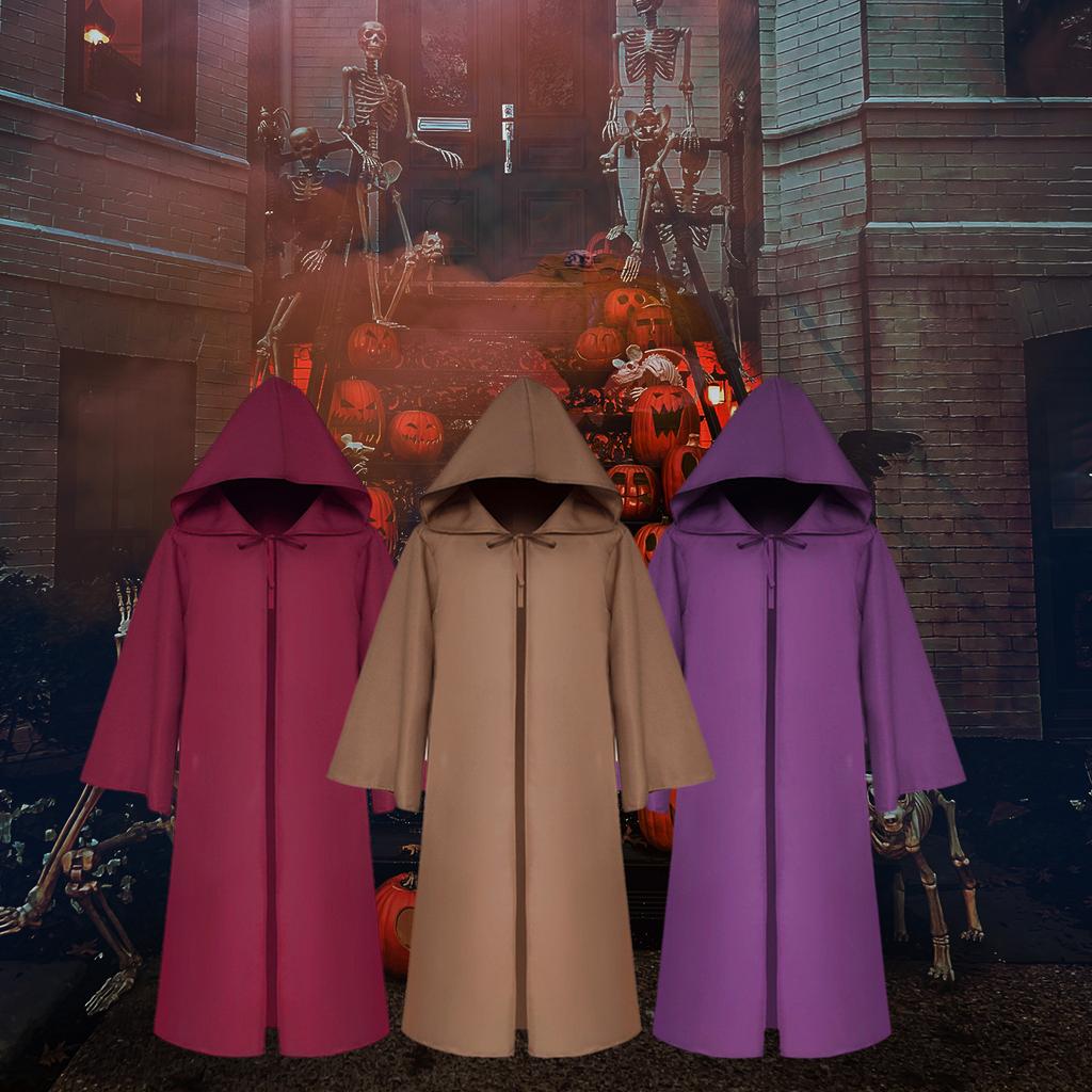 Halloween Hooded Cloak Unisex Kids Children Cape Role Cosplay Long Cloak Gothic Costumes Outwear Solid Medieval Cloak Halloween Party Prop