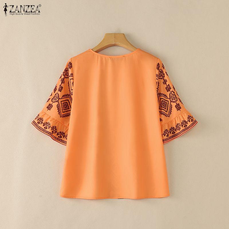 Women Ethnic Print Casual Zanzea Round Neck Half Sleeve Blouse