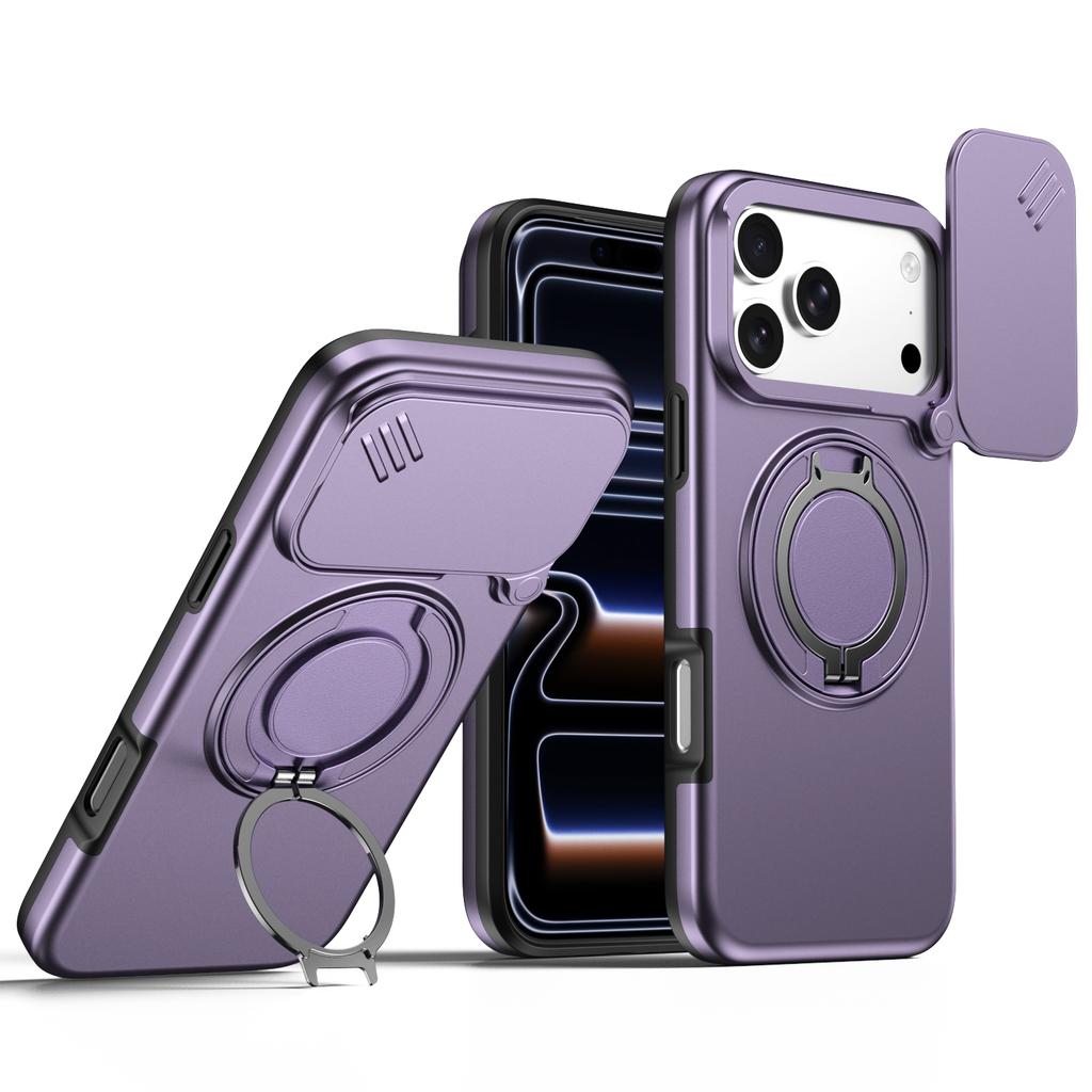 Бронированный чехол-слайдер с защитой объектива камеры для iPhone 13 14 15 16 Plus Air 17 Pro Max, металлическое кольцо-подставка, ТПУ-рама, пластиковая крышка