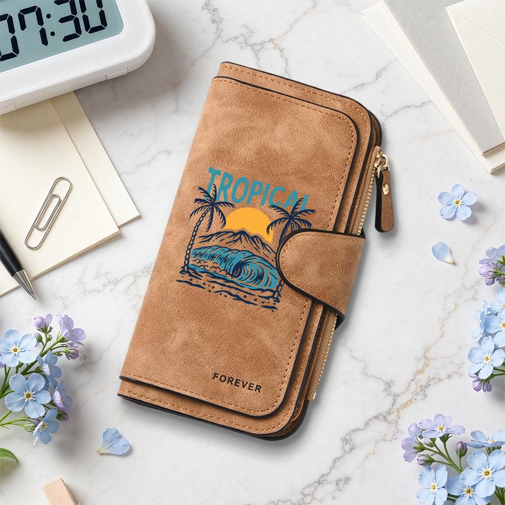 Tropical Pattern Long Wallet Durable Multi Card Slot Fashion Portable Casual Purse