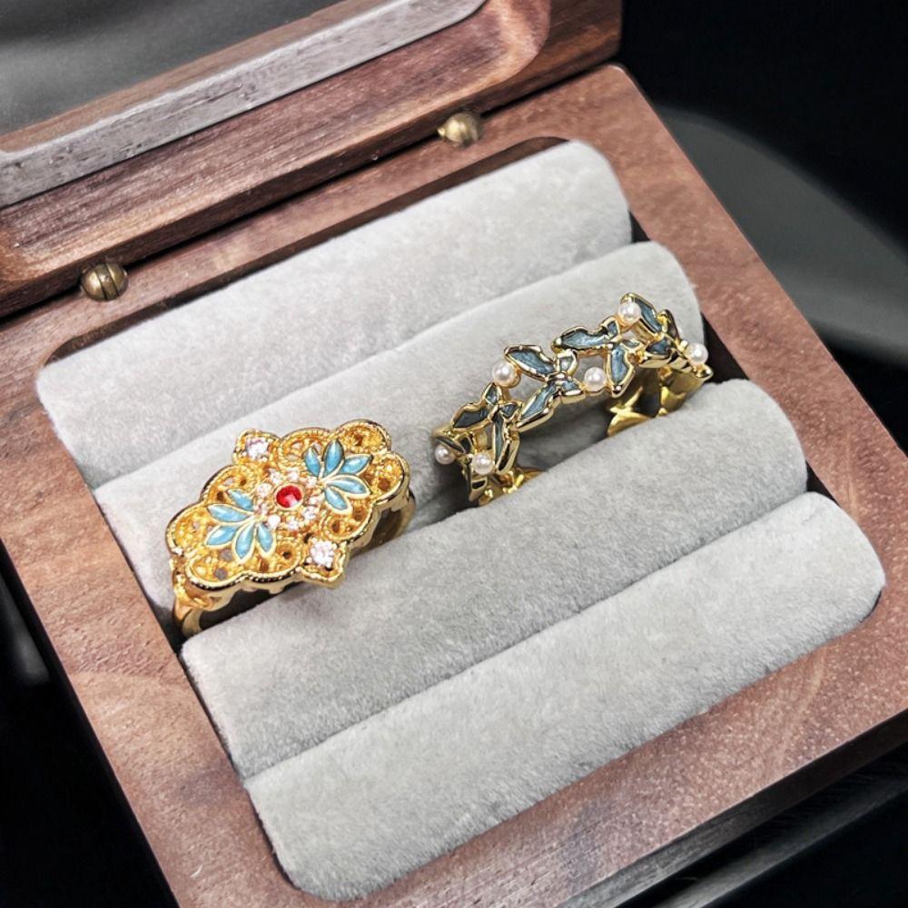 Прозрачное эмалевое кольцо Изысканные металлические открытые кольца Модные китайские винтажные кольца Ежедневно