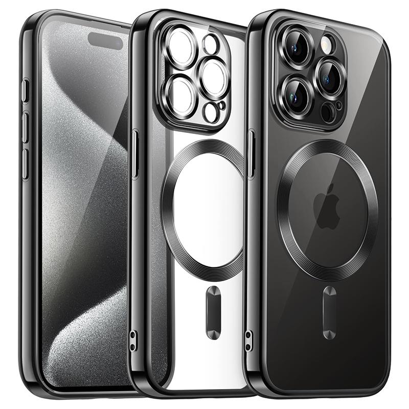 Магнитный чехол с гальваническим покрытием для iPhone 16 15 14 Plus 13 12 11 Pro Max Защитное стекло для объектива камеры для беспроводной зарядки Magsafe Чехол
