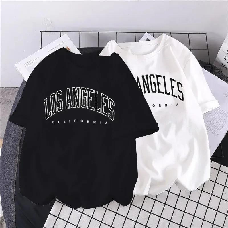 Los Angeles Fashion Unisex T-shirts USA Letter Print Short Sleeve Graphic Cotton T Shirt Summer Y2k Tops Women Oversized T Shirt