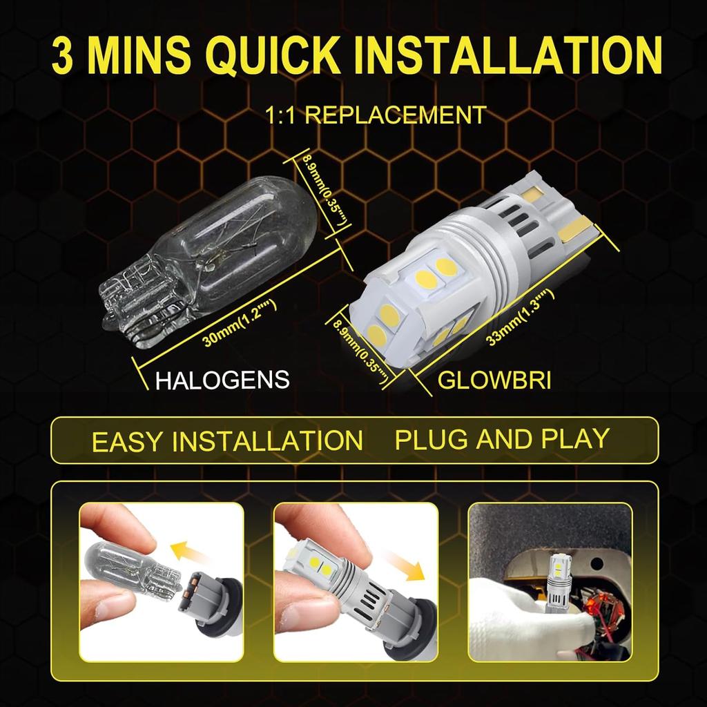 194 Led Bulb, 10 SMD 3030 Lamp Beads, 168,175,T10, 2825, W5W Replacement Bulbs, Suitable for License Plate Bulb, Interior Lights, Map Lights,