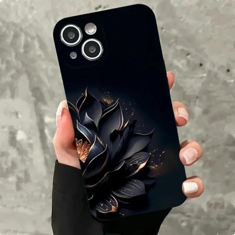Luxury Pink Flower Phone Case For iPhone 16 15 14 13 12 11 Pro Max Mini X XS XR SE 7 Plus Shockproof Silicone Soft Cover Fundas