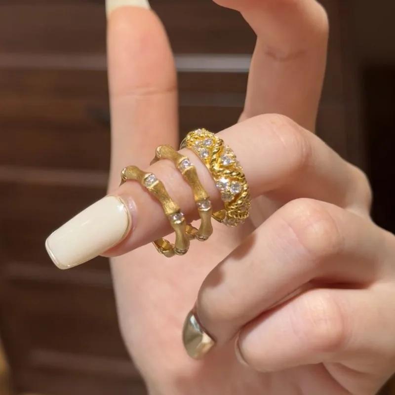 Высококачественные изделия из проволоки для волочения, новинка, кольца из бамбука с бриллиантами для женщин, простое легкое роскошное кольцо, пара, изящные ювелирные украшения