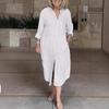 Women's Long Sleeve Button Down Shirt Dress Loose Cotton Linen V Neck Long Dress with Pockets Summer Casual Outfit