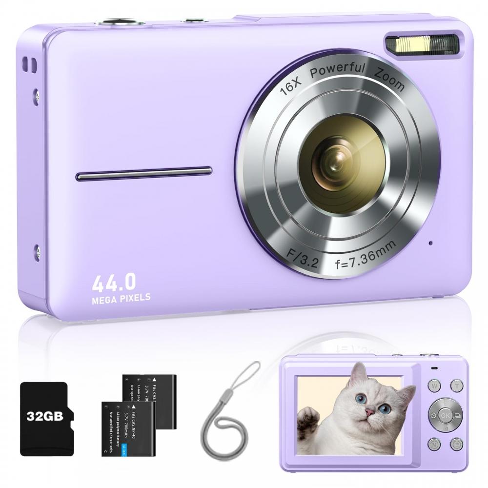 Lecran Digital Camera, Auto Focus, 44 Megapixels, 1080P HD Camera, Image Stabilizer, Lightweight, Portable, USB C Charging, 2.4 Inch IPS Screen, 32g M