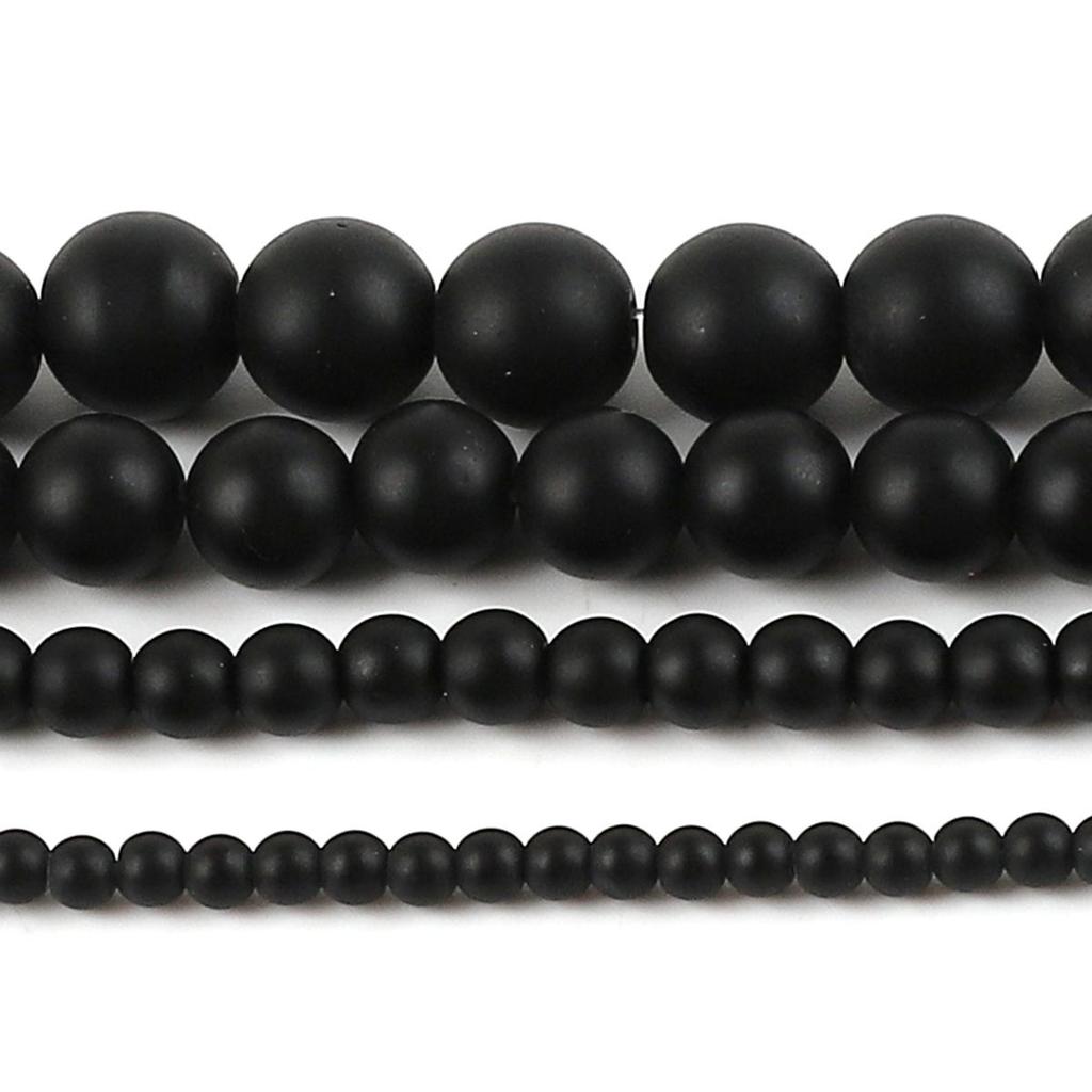 30-93Pcs Multi Size Black Glass Loose Round Beads for DIY Jewelry Making