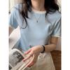 Crew Neck Slim T-shirt, Casual Color Block Short Sleeve Summer T-Shirts Tops, Women's Clothing