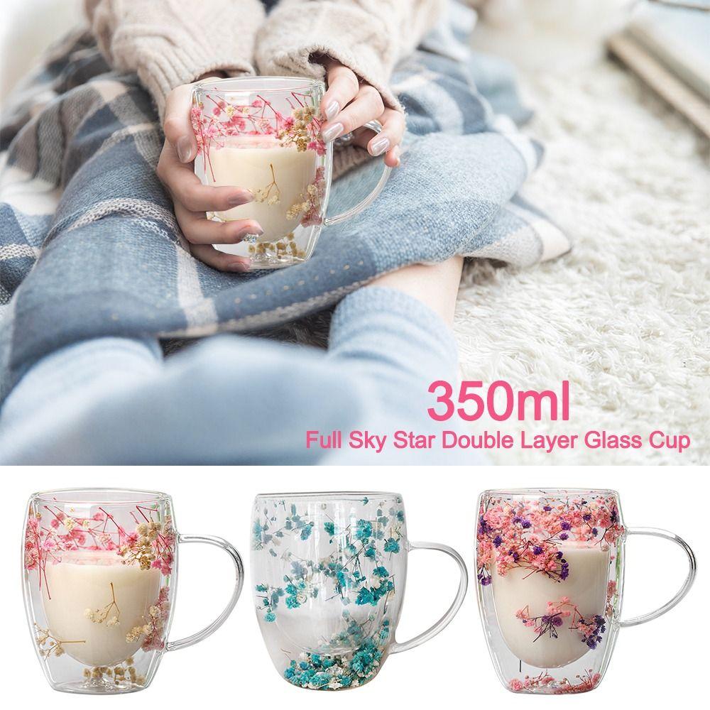 Гипсофила Сухоцветы Стеклянные Кружки Термостойкая Цветочная Чашка Двустенная Стеклянная Кружка Дом&Офис
