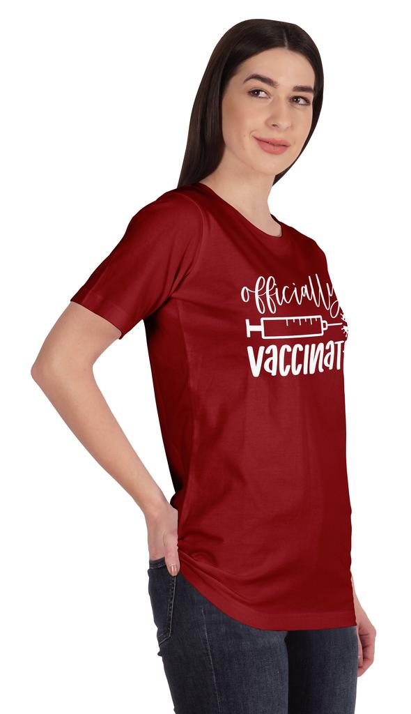 Inkmeso Womens Officially Vaccinated Funny Pro-Vaccine Crew Neck T-shirt