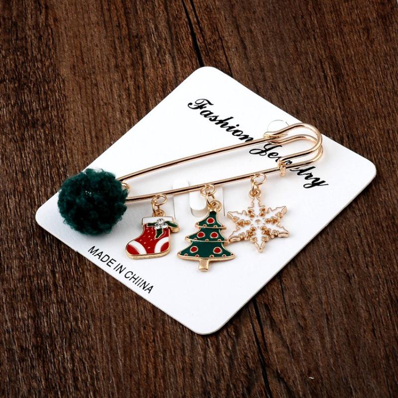 Christmas Series Jewelry Santa Claus Elk Tree Snowflake Snowman Hat Glove Bell Brooch MIT