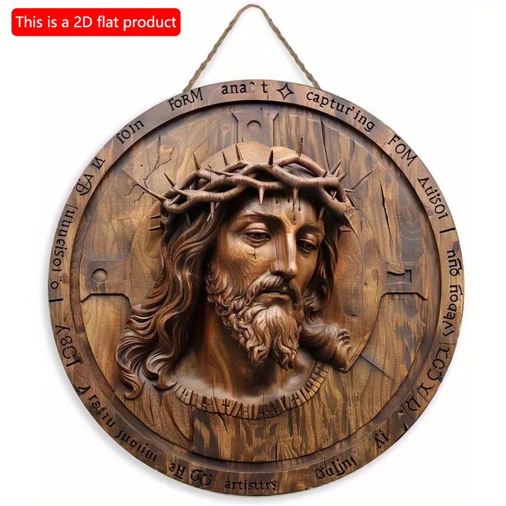 1 шт. 2d плоская деревянная винтажная уникальная художественная круглая деревянная вывеска с изображением Иисуса Христа - 20 см для дома, гостиной, офиса, бара, кафе, гаража, праздничного украшения