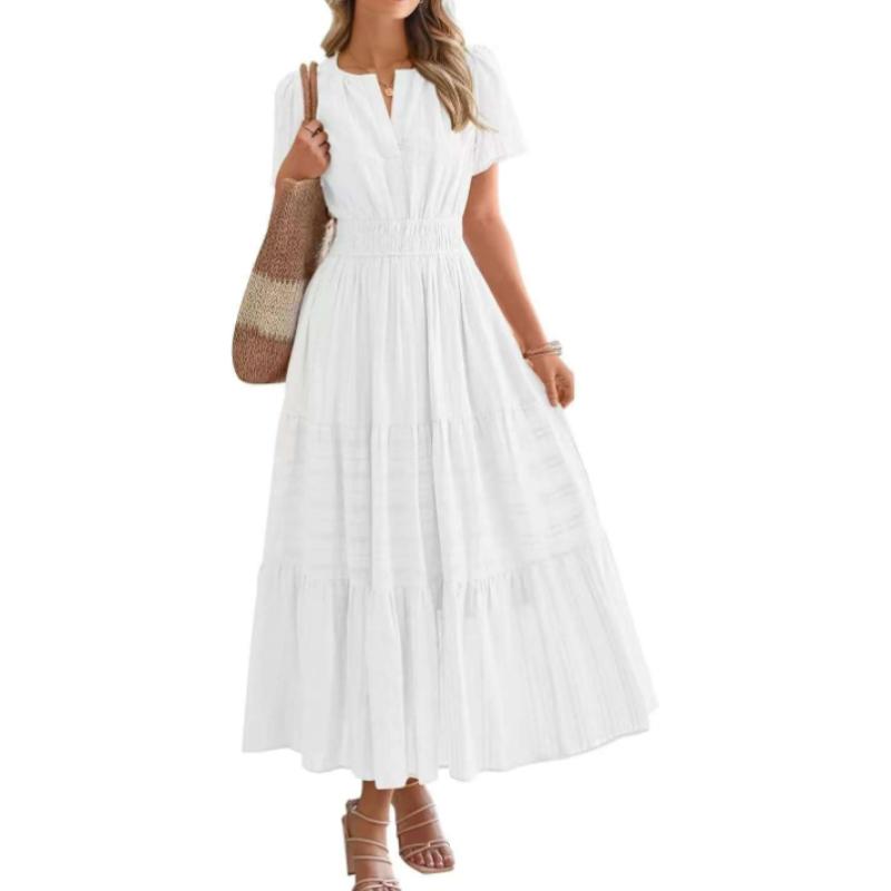 Женское платье с V-образным вырезом, плиссированными рукавами-фонариками, короткими рукавами, уличное модное платье